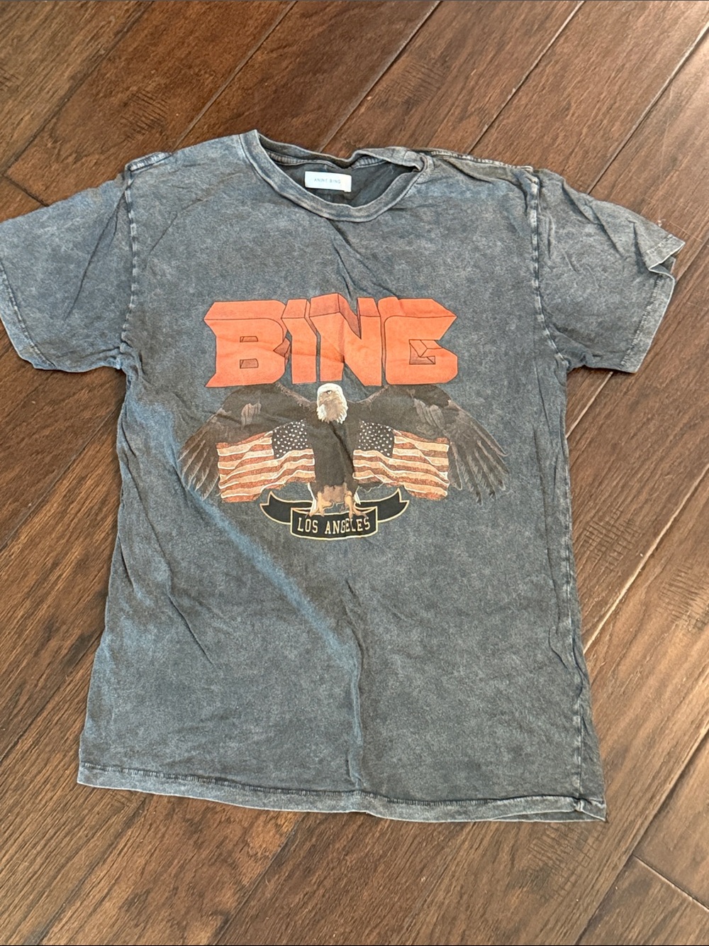 Anine Bing Women’s Graphic Tee Charcoal Bing Eagle Los Angeles Logo size small